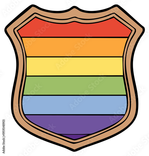 Pride Badge Graphic with Rainbow Stripes, LGBT Symbolism, Colorful Icon