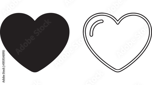 Heart outline and filled shape with transparent background