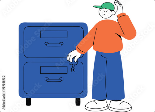 Person searching for important documents in a secure filing cabinet, office organization concept.