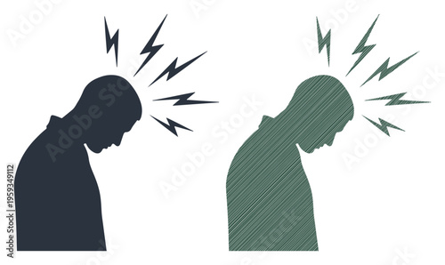 Person experiencing intense headache or stress with radiating pain signals.