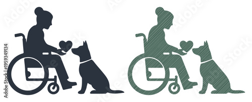 Person in wheelchair offers heart to loving dog, symbolizing companionship and care