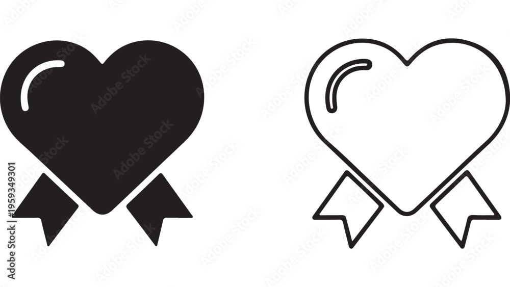 Obraz premium Heart icon with ribbon and transparent background