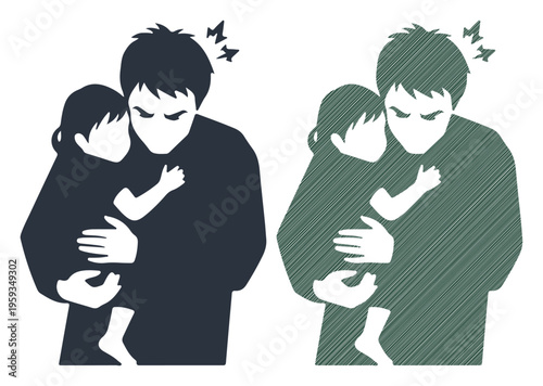 Frustrated father holding his upset child, symbolizing parenting challenges