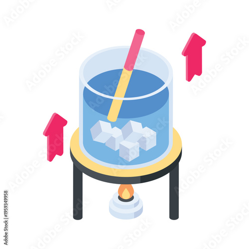 Visually engaging isometric illustration showing heating chemistry experiment laboratory setup
