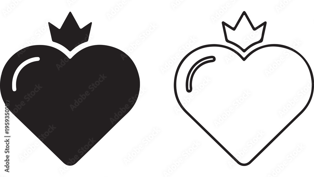 Obraz premium Heart icon with crown outline with transparent background