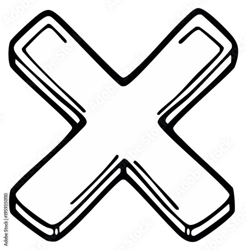 Cross mark illustration. Graphic symbol, icon. Reject or cancel indication. Negative sign.