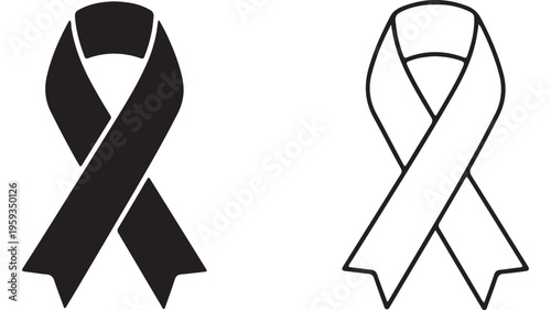 Black and white ribbon symbol with transparent background