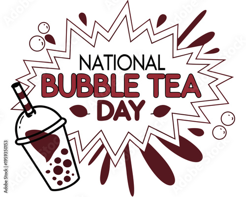Boba Tea Cup Vector, Celebrate National Bubble Tea Day Design