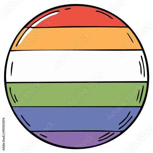 Glossy circular pin with rainbow flag stripes symbolizing pride and diversity
