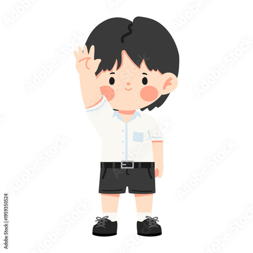 Boy Student Waving Hello Friendly Greeting