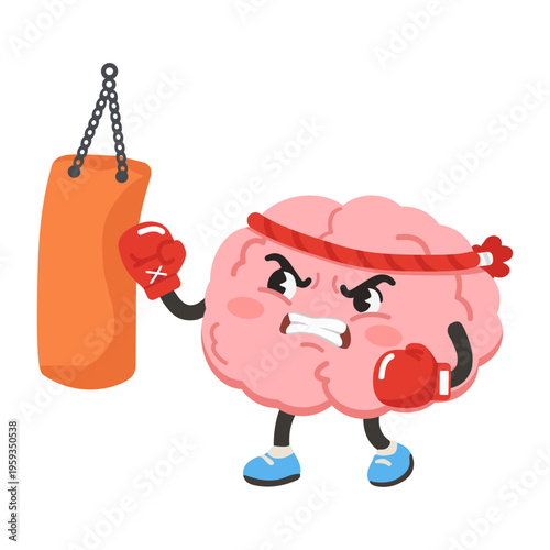 Brain Boxing With Punching Bag Illustration