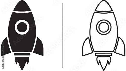 Rocket icon in black and white with transparent background