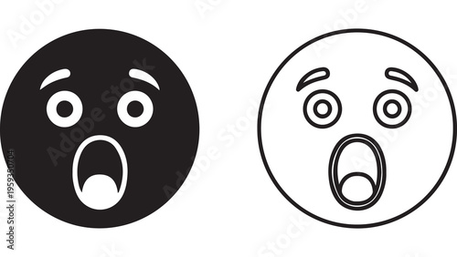 Shocked face emoji icons in black and white