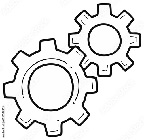 Two connected gear icons symbolizing teamwork and collaboration in mechanical concept
