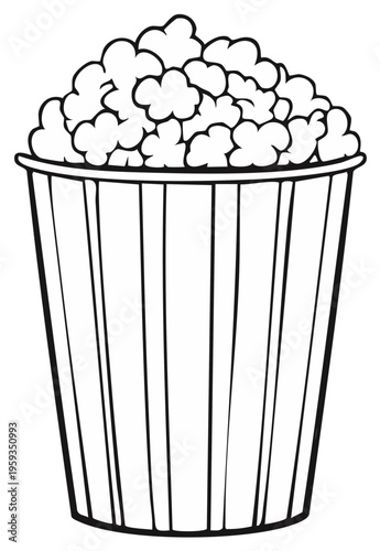 Hand-drawn illustration of a popcorn bucket overflowing with popcorn