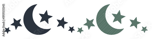 Stylized crescent moon and stars border with a dreamy, celestial feel