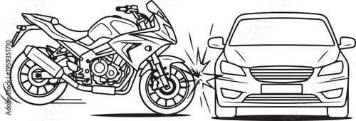 Motorcycle, bike, car, crash, accident, collision, vector, illustration, icons isolated on Transparent Background