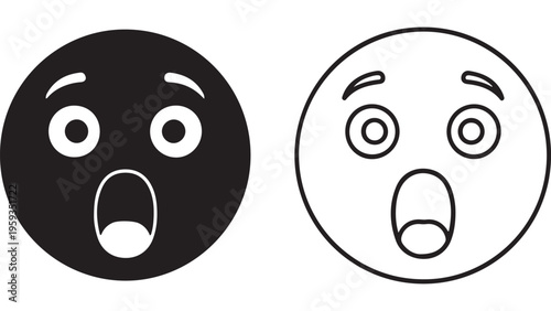 Shocked face emoji icons black and white