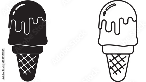 Ice cream cone outline and filled design