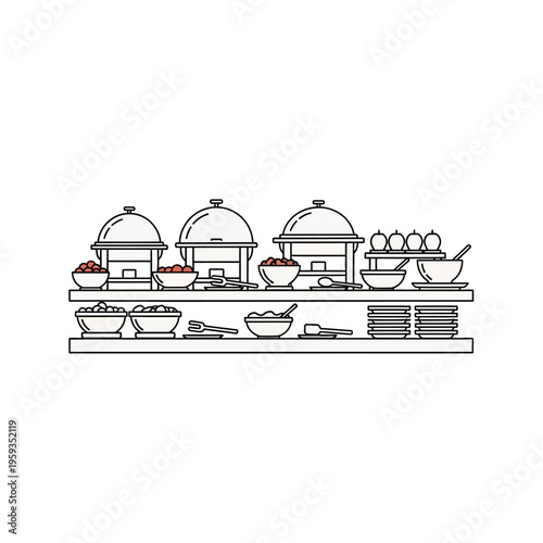 Elegant Buffet Breakfast Table with Chafing Dishes and Fresh Eggs