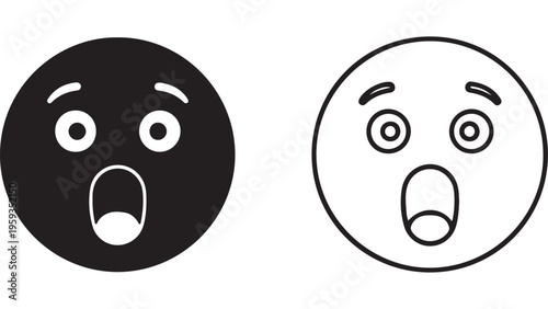 Shocked face emoji icon in black and white
