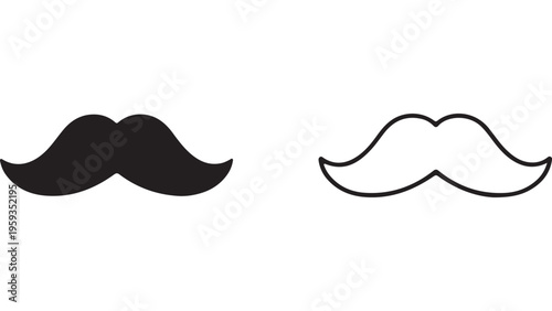 Mustache outline and filled style with transparent background