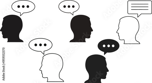 Group conversation with speech bubbles and silhouettes