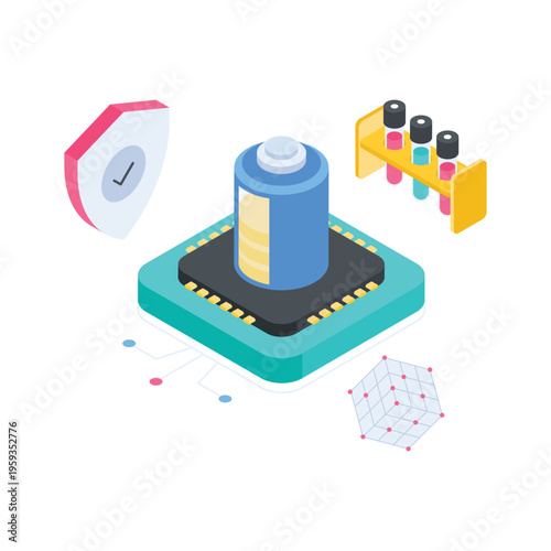 A captivating isometric illustration highlighting biotechnology innovation and scientific research