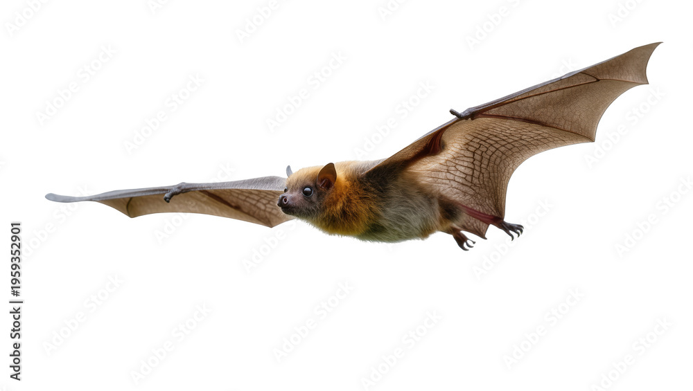 Fototapeta premium Flying fruit bat or flying fox gliding with outstretched wings in natural flight