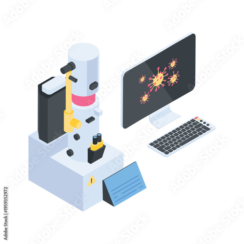Creatively crafted isometric illustration of microbiology laboratory bacterial research
