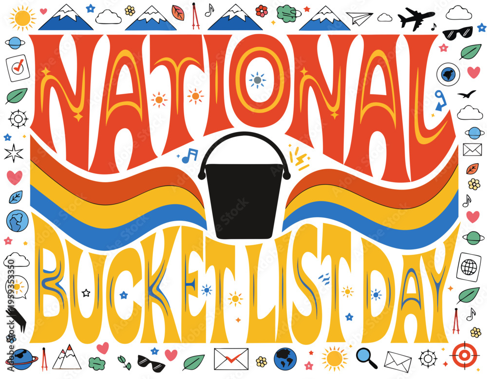Obraz premium Woman Exploring and Checking Bucket List Vector Illustration, Bucket List Day Concept