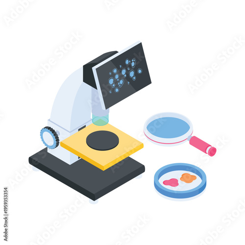 Visually appealing isometric illustration representing pathological screening and disease analysis