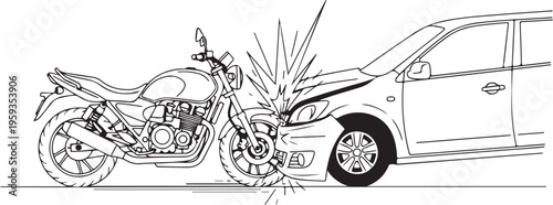 Motorcycle crash, car accident, collision, vehicle impact, road safety isolated on Transparent Background