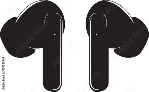 Black wireless earbuds, earphones, headphones, audio accessories isolated PNG with Transparent Background