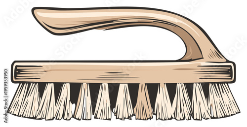 Vintage style illustration of a scrubbing brush cleaning tool