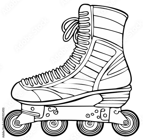 Black and white illustration of a roller skate isolated on white