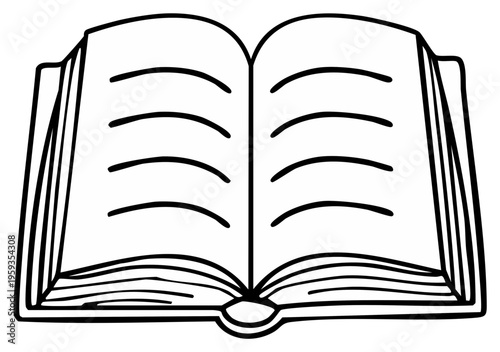 Open hardcover book with blank lined pages and simple line art illustration