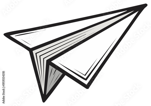 Paper airplane illustration with folded wings, cartoon style