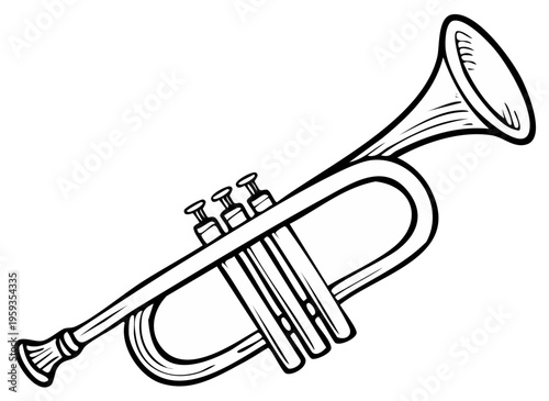 Illustration of a black and white trumpet musical instrument