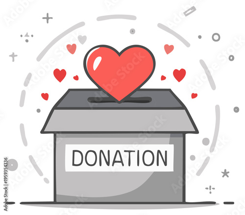 Heart falling into donation box symbolising charity, giving and support