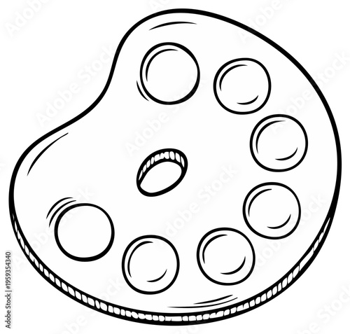 Artist's Paint Palette with Circular Wells for Color Mixing and Blending