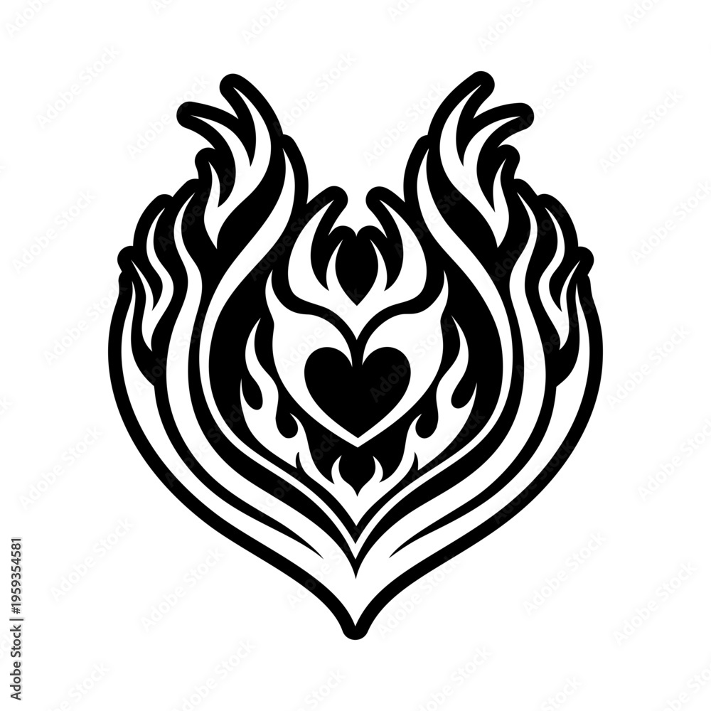 Fototapeta premium Burning heart icon in glyph style