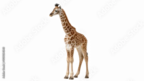 Obraz Adorable baby giraffe with distinctive spotted coat standing gracefully in a studio setting