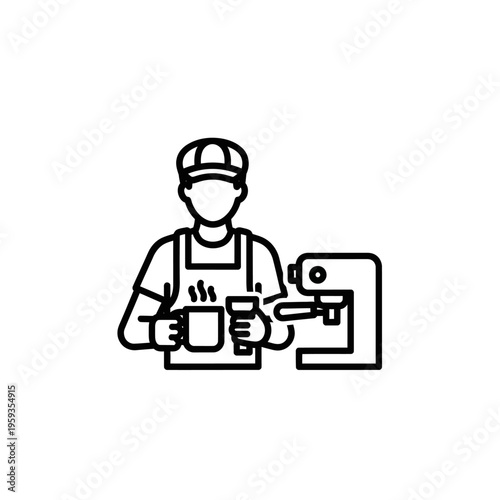 Microbrewery Worker with Beer Mug and Machine in a Craft Beer Brewery Setting