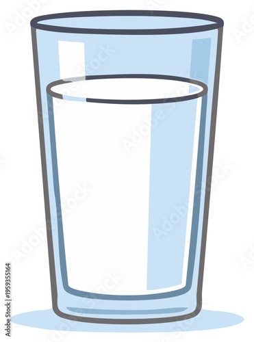 Stylized cartoon graphic of a clear drinking glass filled with fresh white liquid or beverage