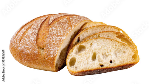Canvas-taulu Freshly baked artisanal sourdough bread loaf with a crispy crust, partially slic