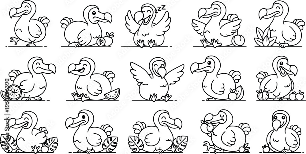 Fototapeta premium Cute Dodo Bird Illustrations in Different Poses