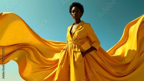 Elegant model in bright yellow dress
