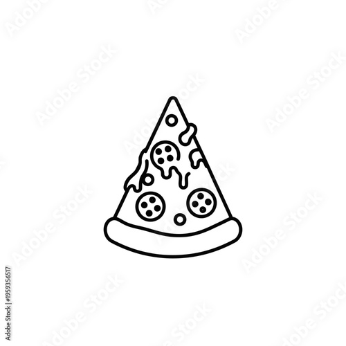 Minimalist Black and White Pizza Slice Illustration for Food and Dining Themes