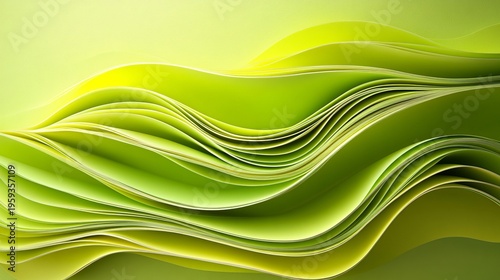 Abstract Green Waves Background Featuring Layered Shapes in Gentle Green and Yellow Colors